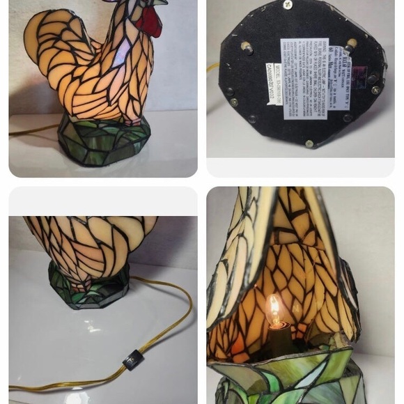 VTG 14" Tiffany Style Stained Glass Rooster Chicken Table Lamp Light Country - Picture 7 of 7